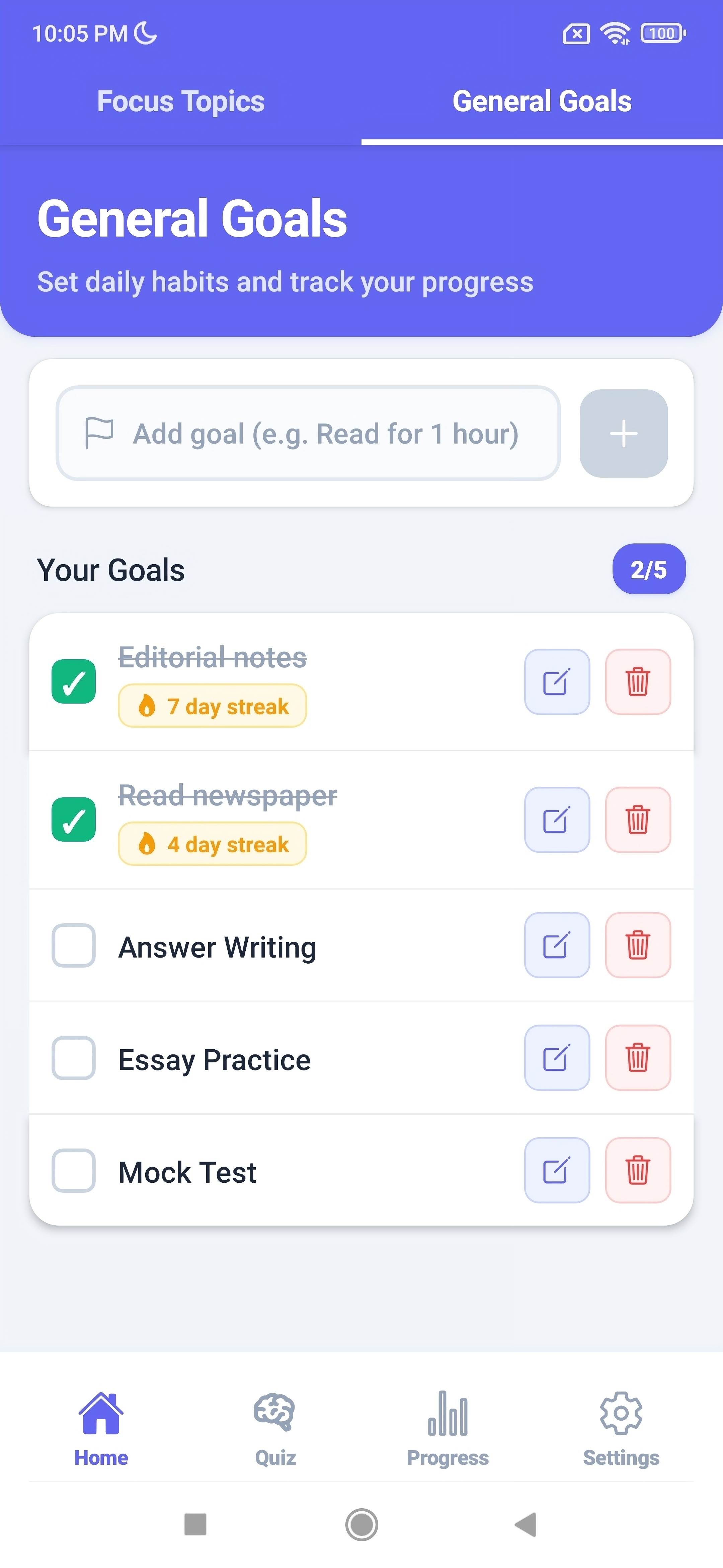 General Goals - Track daily habits and streaks