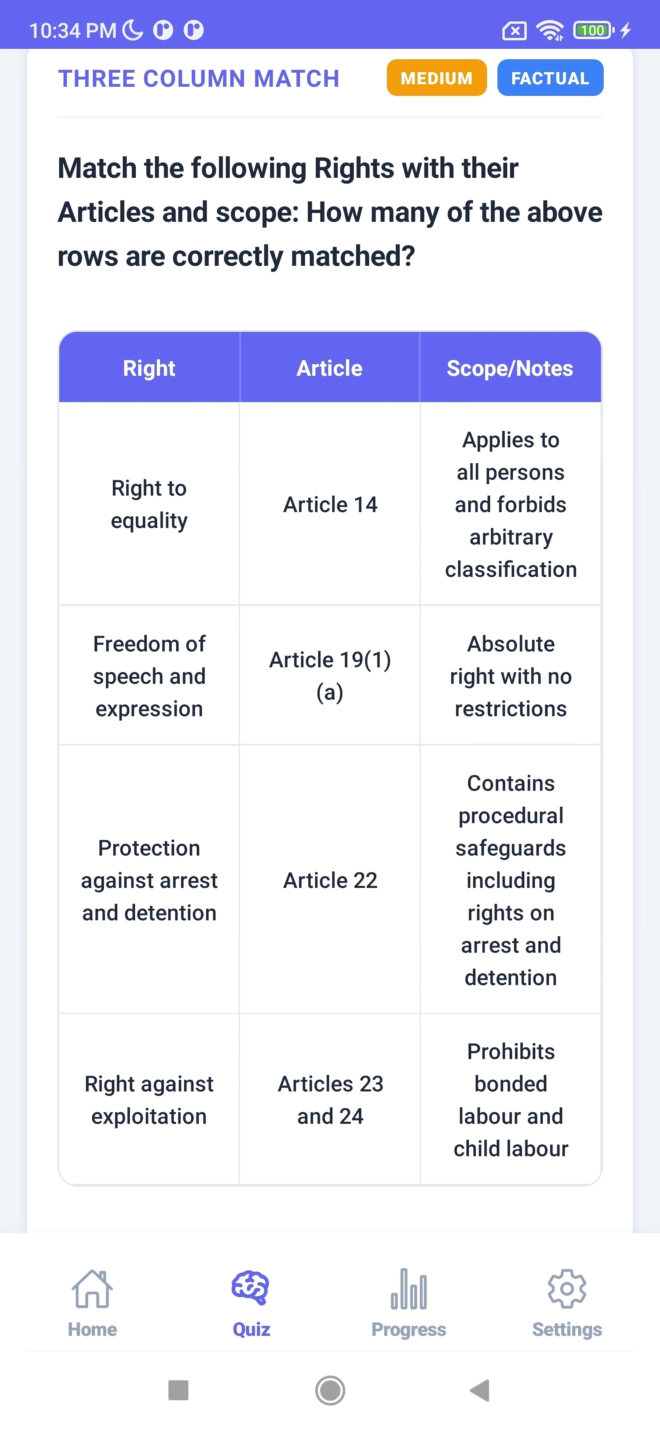 UPSC Quiz Questions - All 5 question types